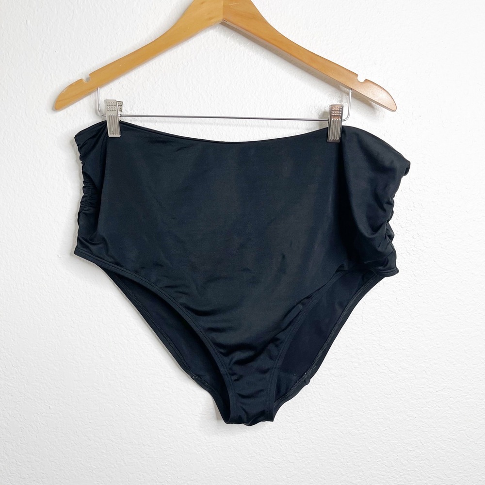 Cacique Swim Black High Waisted Ruched Bikini Bottoms Womens Plus Size 18